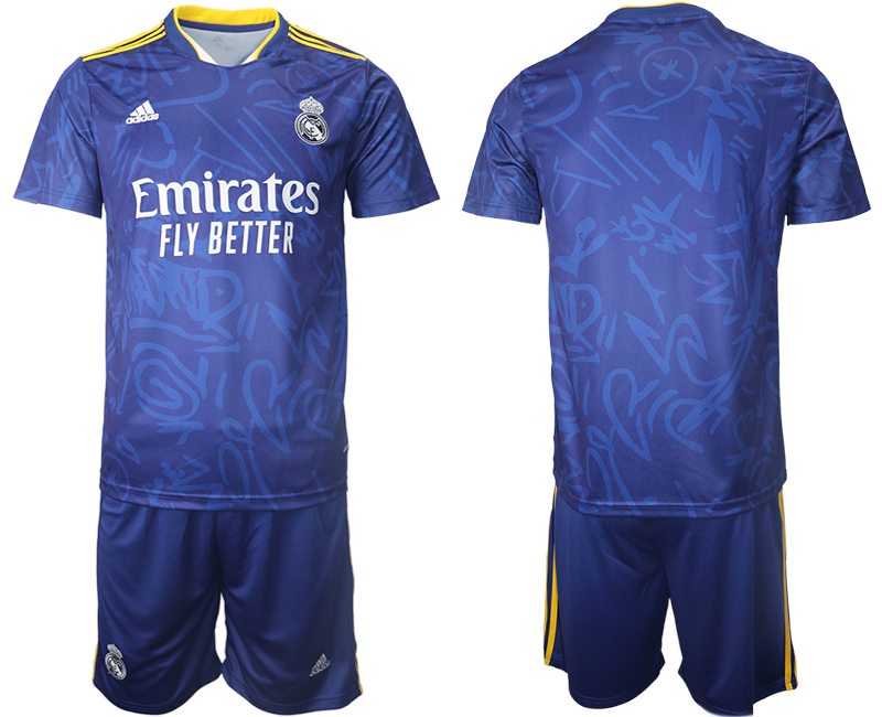 Men 2021-2022 Club Real Madrid away blue blank Soccer Jersey->real madrid jersey->Soccer Club Jersey